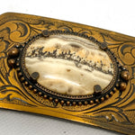 Vintage 90's Bronze Floral Picture Jasper Stone Belt Buckle