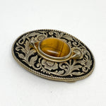 Vintage 90's Oval Silver Floral Tiger’s Eye Stone Belt Buckle