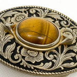 Vintage 90's Oval Silver Floral Tiger’s Eye Stone Belt Buckle