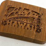 Vintage 1977 Lasercraft Aloha Hawaii Wooden Belt Buckle