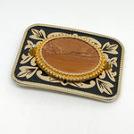Vintage 90's Southwestern Brown Jasper Stone Engraved Belt Buckle