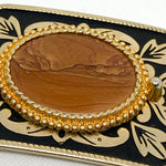 Vintage 90's Southwestern Brown Jasper Stone Engraved Belt Buckle