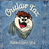 Vintage 1995 Warner Bros. Outlaw Taz Leather Collar Denim Jacket