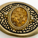 Vintage 70's Brass Western Natural Inlay Belt Buckle