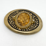 Vintage 70's Brass Western Natural Inlay Belt Buckle