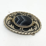 Vintage 70's Black Banded Agate Stone Western Belt Buckle