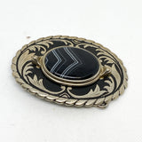 Vintage 70's Black Banded Agate Stone Western Belt Buckle