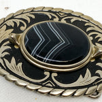 Vintage 70's Black Banded Agate Stone Western Belt Buckle