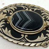 Vintage 70's Black Banded Agate Stone Western Belt Buckle