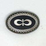 Vintage 70's Oval Black Enamel Infinity Inlay Belt Buckle