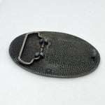 Vintage 70's Oval Black Enamel Infinity Inlay Belt Buckle
