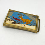 Vintage 1983 NAP Inc. Solid Brass Deer Hunting Scene Belt Buckle