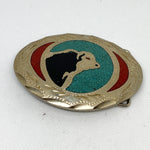 Vintage 70's Buffalo & Turquoise Enamel Western Belt Buckle
