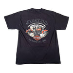 Black t-shirt with Harley-Davidson graphic on a white background