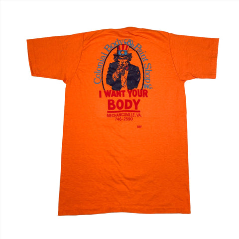 Vintage 80's Colonial Body & Paint Shop Mechanicsville Pocket T-Shirt