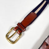 Vintage 90s Canterbury Navy Canvas Stripe Solid Brass 34 Waist Belt