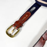 Vintage 90s Canterbury Navy Canvas Stripe Solid Brass 34 Waist Belt