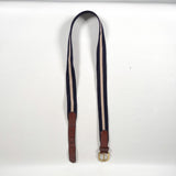 Vintage 90s Canterbury Navy Canvas Stripe Solid Brass 34 Waist Belt