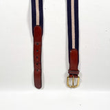 Vintage 90s Canterbury Navy Canvas Stripe Solid Brass 34 Waist Belt