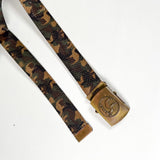 Vintage 90's Camel Cigarettes Camo Solid Brass Buckle Web Belt