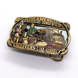 Vintage 1986 American Truck Driver "Delivers the Goods" Brass Belt Buckle