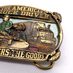 Vintage 1986 American Truck Driver "Delivers the Goods" Brass Belt Buckle