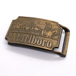 Vintage 90's Marlboro Western Cowboy & Cattle Drive Brass Belt Buckle