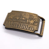 Vintage 90's Marlboro Western Cowboy & Cattle Drive Brass Belt Buckle