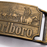 Vintage 90's Marlboro Western Cowboy & Cattle Drive Brass Belt Buckle
