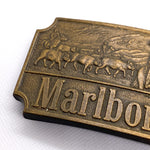 Vintage 90's Marlboro Western Cowboy & Cattle Drive Brass Belt Buckle