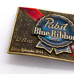 Vintage 1979 Pabst Blue Ribbon Beer Enamel & Brass Belt Buckle