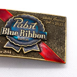 Vintage 1979 Pabst Blue Ribbon Beer Enamel & Brass Belt Buckle