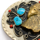Vintage 70's Southwestern Eagle Turquoise & Coral Oversized Belt Buckle