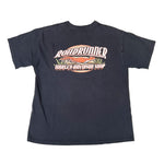 Black t-shirt with Roadrunner Harley Davidson Shop logo on a white background