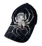 Black cap with robot spider design on a white background