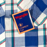 Vintage 80’s Wrangler Cowboy Cut Deadstock Blue Plaid Pearl Snap Shirt