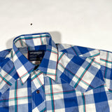 Vintage 80’s Wrangler Cowboy Cut Deadstock Blue Plaid Pearl Snap Shirt