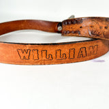Vintage 80's Morgan Silver Dollar Western Tooled "William" Leather Belt