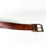 Vintage 70's Tooled Floral Scroll Leather Belt