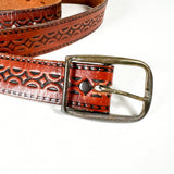 Vintage 70's Tooled Geo Pattern Leather Belt