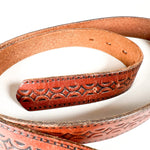 Vintage 70's Tooled Geo Pattern Leather Belt