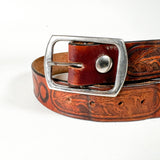 Vintage 80's Tooled Flower Western Leather Belt