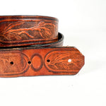 Vintage 80's Tooled Flower Western Leather Belt