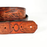 Vintage 80's Tooled Flower Western Leather Belt