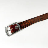 Vintage 80's Tooled Flower Western Leather Belt