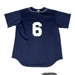 Navy blue baseball jersey with number 6 on a white background