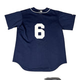 Navy blue baseball jersey with number 6 on a white background