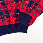 Vintage 80’s Pomodoro Red & Navy Youth Plaid Knit Sweater