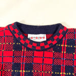 Vintage 80’s Pomodoro Red & Navy Youth Plaid Knit Sweater