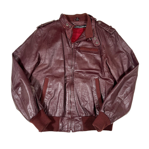 Brown leather jacket on a white background